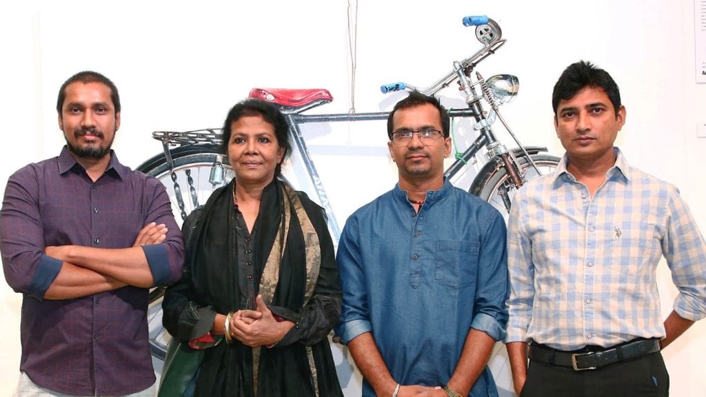 The artists - from right, Ramesh Gorjala, Milburn Cherian, H.R.Das and Anjaneyulu Gundu
