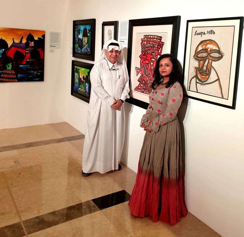 Sujata Varma with Qatari artist Yousef Ahmed at the opening of FANQAAR